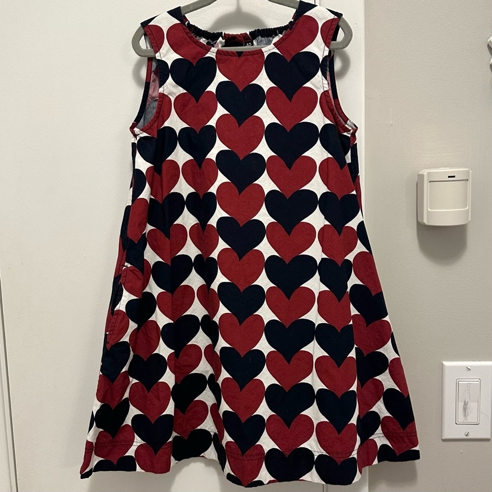 Uniqlo x Marimekko Girls Sleeveless Dress Burgundy Navy White Hearts Toddler 3/4